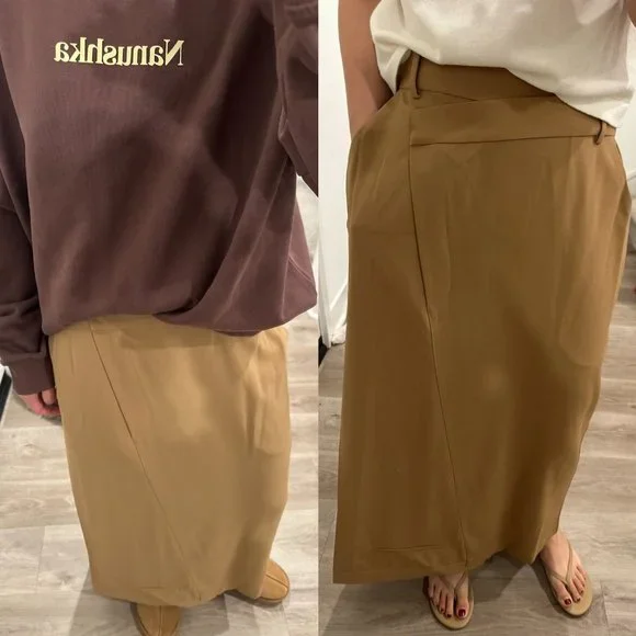 NWT Cordera Straight Tailoring deconstructed Asymmetrical Skirt Camel - Picture 11 of 13